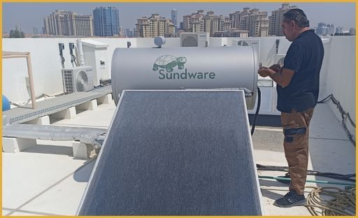 plumber doing solar water heater maintenance