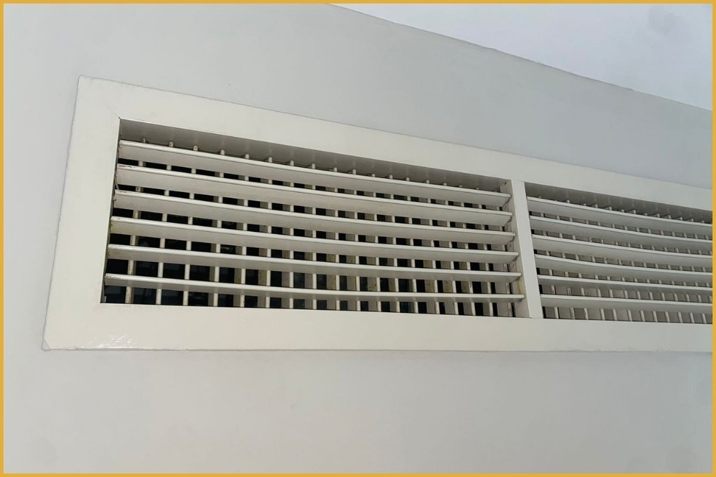 A vent installed in a room featuring a clean white ceiling, providing ventilation and air circulation.