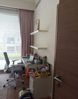 an interior look of the study table after the wooden furniture work